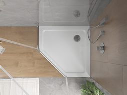Mexen Flat pentagonal slim shower tray 90 x 90 cm, white, chrome siphon - 41P109090