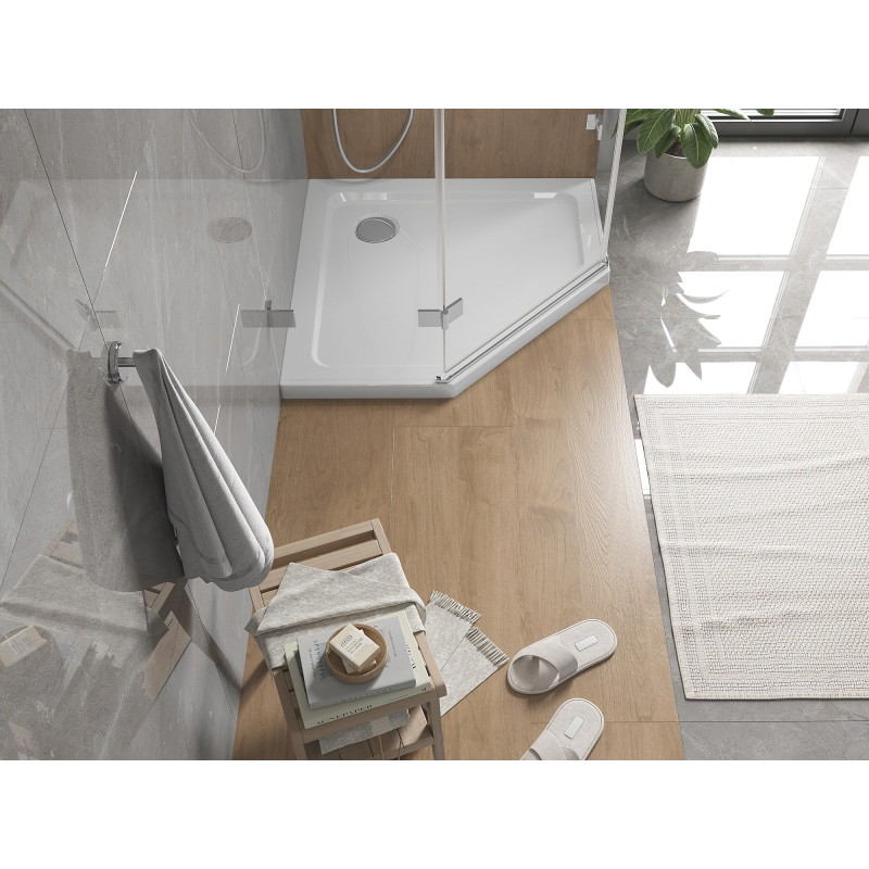 Mexen Flat pentagonal slim shower tray 90 x 90 cm, white, chrome siphon - 41P109090