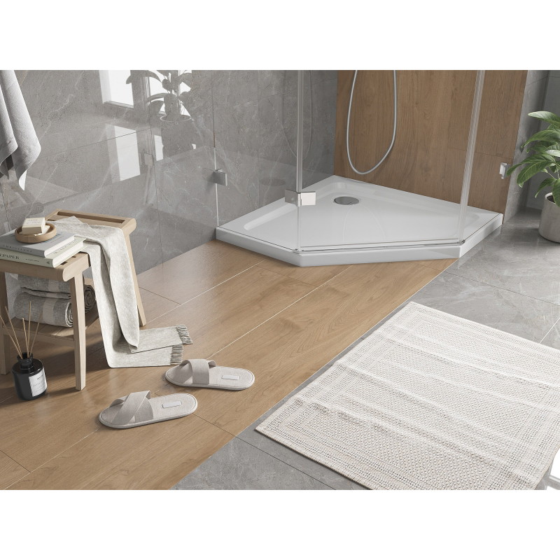 Mexen Flat pentagonal slim shower tray 100 x 100 cm, white, chrome siphon - 41P101010