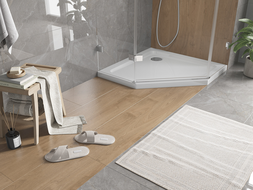 Mexen Flat pentagonal slim shower tray 100 x 100 cm, white, chrome siphon - 41P101010