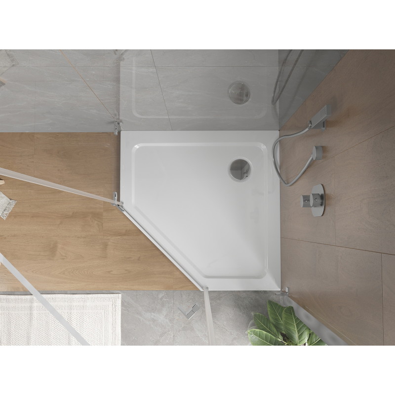 Mexen Flat pentagonal slim shower tray 100 x 100 cm, white, chrome siphon - 41P101010
