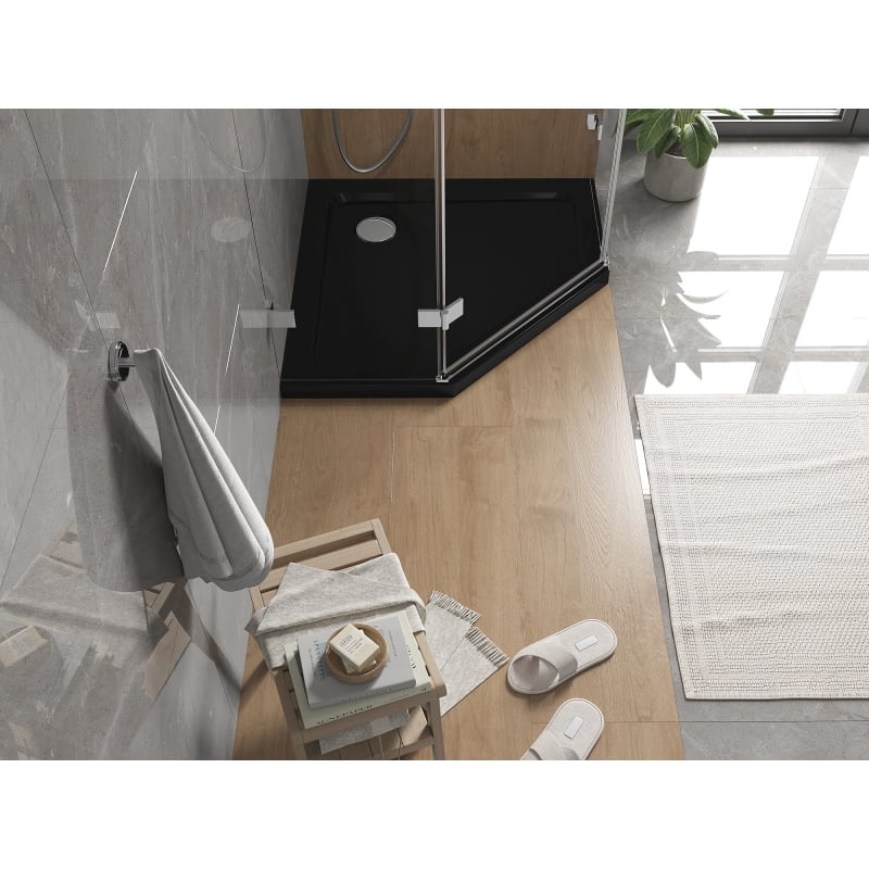 Mexen Flat slim pentagonal shower tray 80 x 80 cm, black, chrome siphon - 41P708080