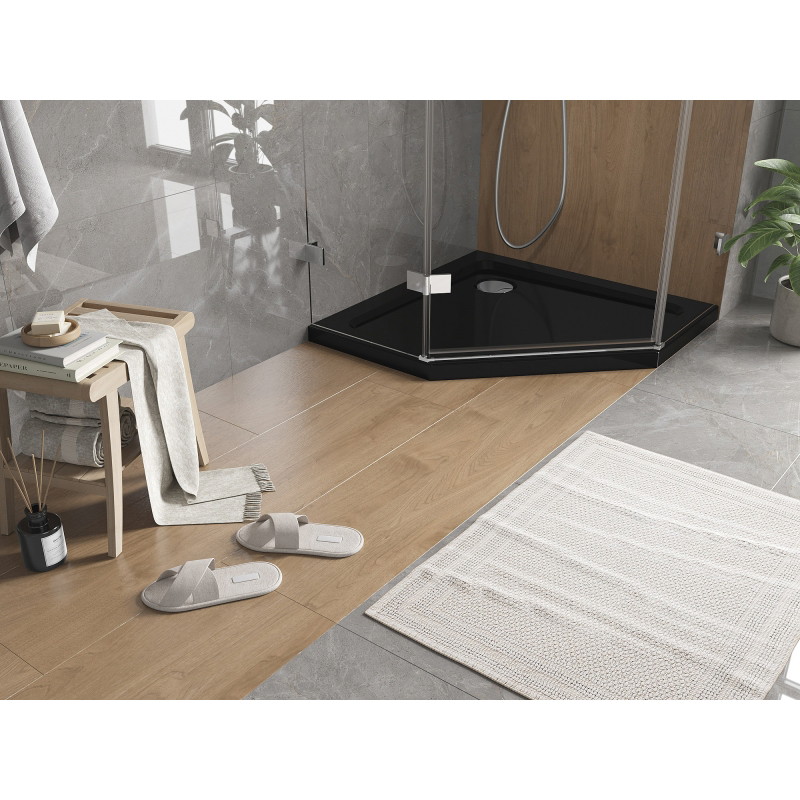 Mexen Flat pentagonal slim shower tray 100 x 100 cm, black, chrome siphon - 41P701010