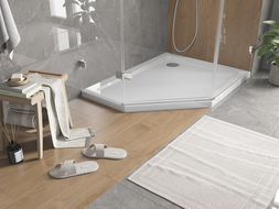Mexen Flat slim pentagonal shower tray right 100 x 90 cm, white, chrome drain - 41P109010R