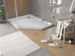 Mexen Flat pentagonal shower tray slim left 100 x 80 cm, white, chrome siphon - 41P108010L