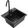 Mexen Milo 1-bowl granite kitchen sink with Telma kitchen faucet, black/silver - 6505-73-670200-70-B