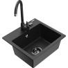 Mexen Milo 1-bowl granite sink with Telma kitchen faucet, black/silver - 6505-73-670200-70-B