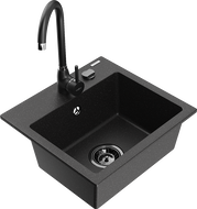 Mexen Milo 1-bowl granite sink with Telma kitchen faucet, black/silver - 6505-73-670200-70-B