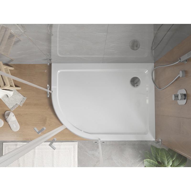 Mexen Flat semi-circular slim shower tray right 100 x 80 cm, white, chrome siphon - 41108010P