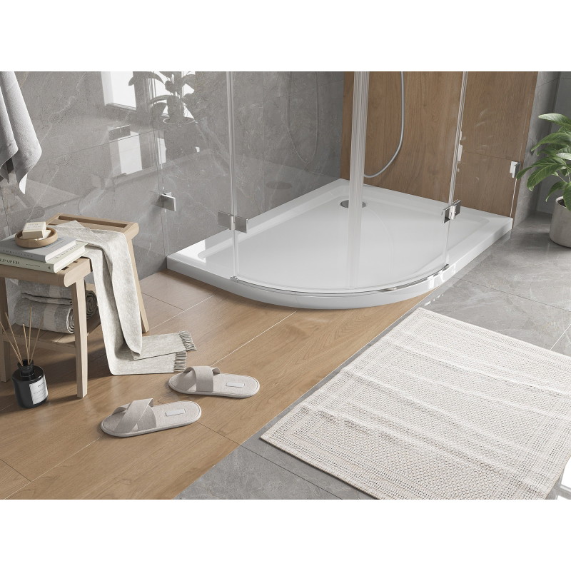 Mexen Flat semi-circular slim shower tray right 120 x 80 cm, white, chrome siphon - 41108012P