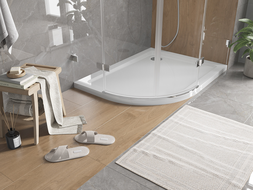 Mexen Flat slim semicircular shower tray right 120 x 80 cm, white, chrome siphon - 41108012P