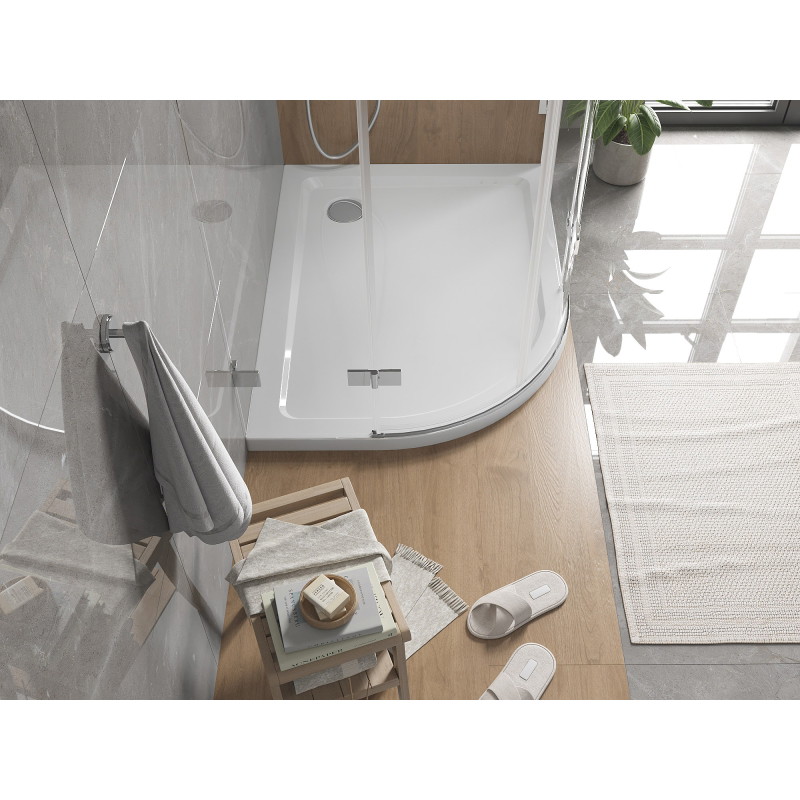 Mexen Flat semi-circular slim shower tray right 120 x 80 cm, white, chrome siphon - 41108012P