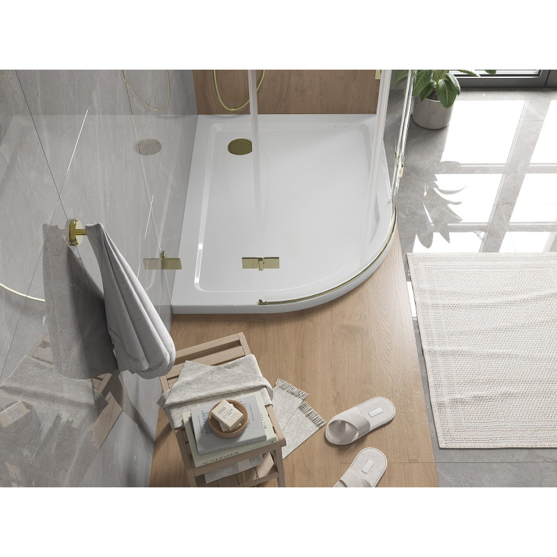 Mexen Flat slim semicircular shower tray right 90 x 80 cm, white, golden siphon - 41108090P-G