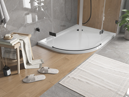 Mexen Flat slim semi-circular right shower tray 100 x 80 cm, white, black siphon - 41108010P-B