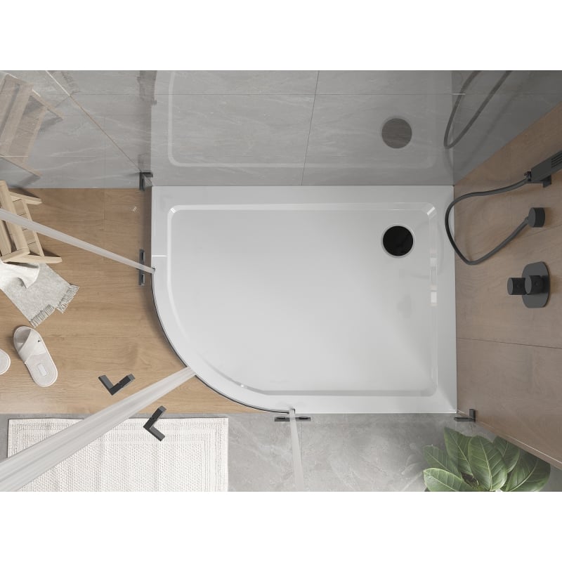 Mexen Flat slim semicircular shower tray right 120 x 90 cm, white, black siphon - 41109012P-B