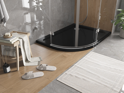 Mexen Flat slim right semicircular shower tray 90 x 80 cm, black, chrome siphon - 41708090P