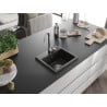 Mexen Milo granite kitchen sink 1-bowl with Telma kitchen mixer tap, black/gold - 6505-75-670200-00