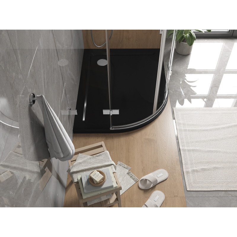 Mexen Flat semi-circular slim shower tray right 120 x 80 cm, black, chrome siphon - 41708012P