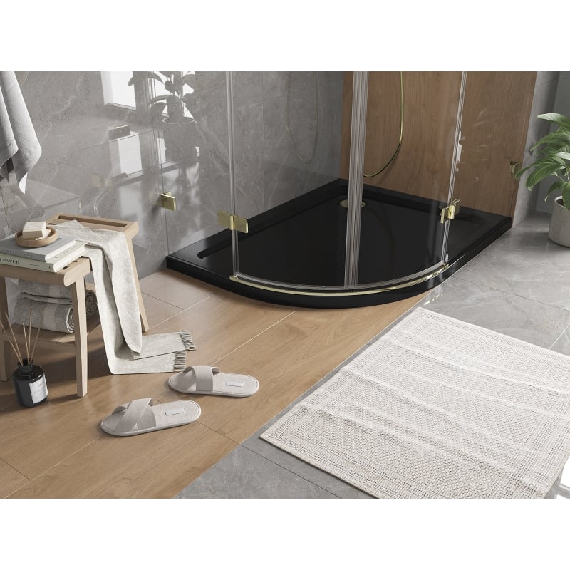 Mexen Flat semi-circular shower tray slim right 120 x 80 cm, black, gold siphon - 41708012P-G
