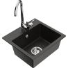 Mexen Milo granite kitchen sink 1-bowl with Telma kitchen mixer tap, black/gold - 6505-75-670200-00