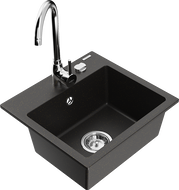 Mexen Milo 1-compartment granite sink with a kitchen mixer tap Telma, Black/Gold - 6505-75-670200-00