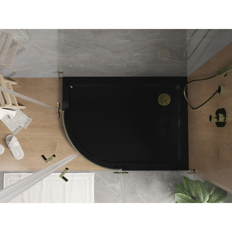 Mexen Flat semicircular slim right shower tray 120 x 90 cm, black, gold siphon - 41709012P-G