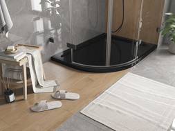 Mexen Flat slim semicircular shower tray right 100 x 80 cm, black, black siphon - 41708010P-B