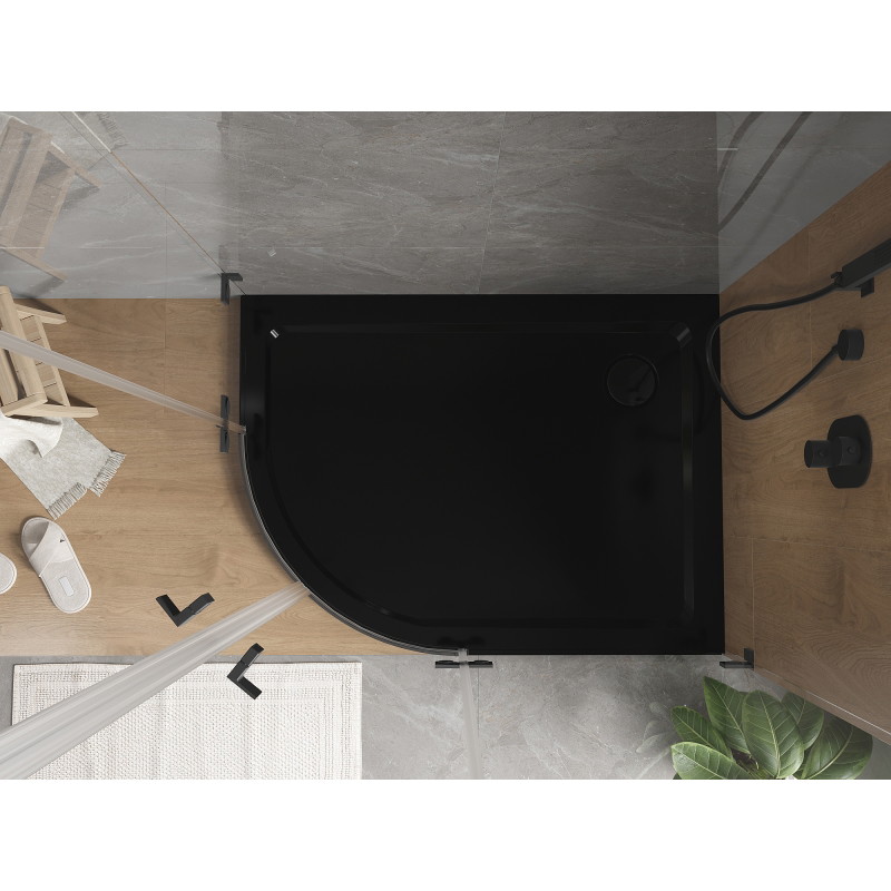 Mexen Flat semi-circular slim shower tray right 100 x 80 cm, black, black siphon - 41708010P-B