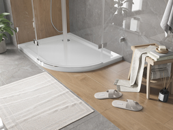 Mexen Flat semi-circular slim shower tray left 90 x 80 cm, white, chrome siphon - 41108090L