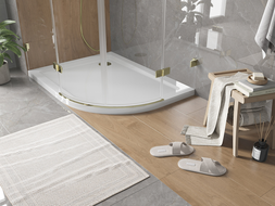 Mexen Flat slim semicircular shower tray left 120 x 90 cm, white, gold siphon - 41109012L-G
