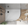 Mexen Flat semi-circular slim left shower tray 90 x 80 cm, white, black siphon - 41108090L-B