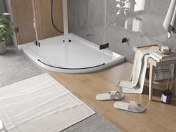 Mexen Flat Slim left semi-circular shower tray 120 x 90 cm, white, black siphon - 41109012L-B