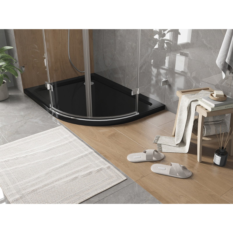 Mexen Flat slim semicircular shower tray left 120 x 80 cm, black, chrome siphon - 41708012L