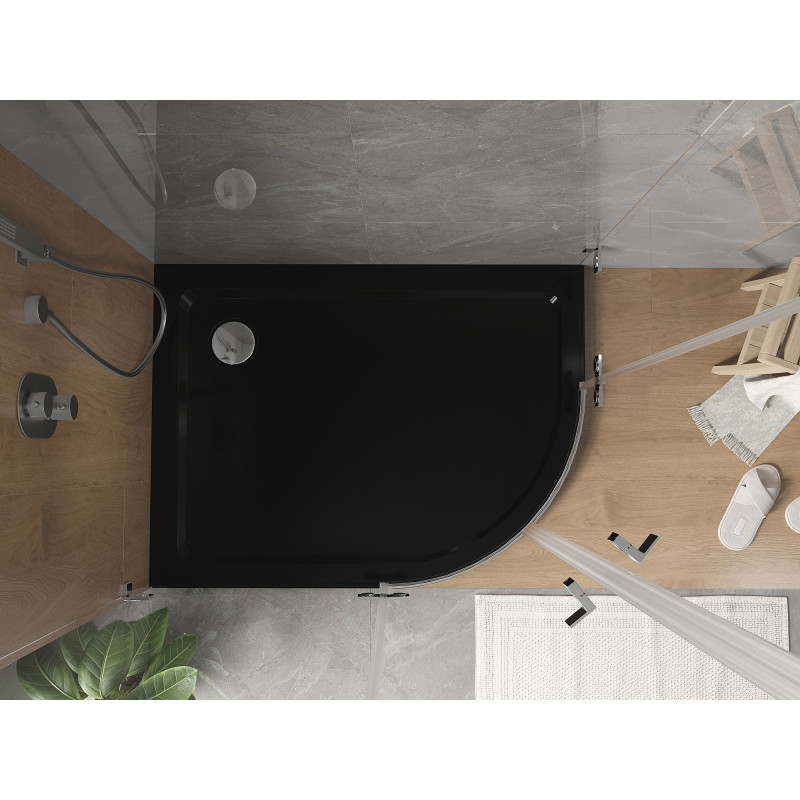 Mexen Flat slim semicircular shower tray left 120 x 80 cm, black, chrome siphon - 41708012L