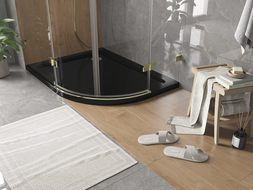 Mexen Flat shower tray semi-circle slim left 120 x 90 cm, black, gold siphon - 41709012L-G