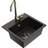 Mexen Milo 1-bowl granite sink with Telma kitchen faucet, black/gold - 6505-75-670200-50-B