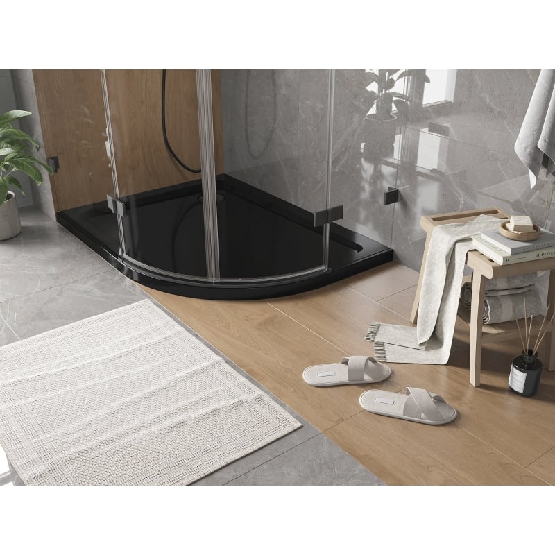 Mexen Flat slim left semicircular shower tray 120 x 90 cm, black, black siphon - 41709012L-B