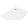 Mexen Flat pentagonal slim right shower tray 90 x 80 cm, white, gold siphon - 41P108090R-G