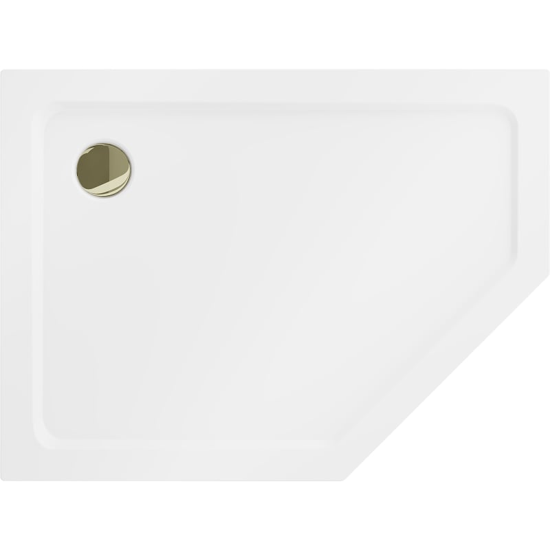 Mexen Flat pentagonal slim left shower tray 100 x 80 cm, white, gold siphon - 41P108010L-G