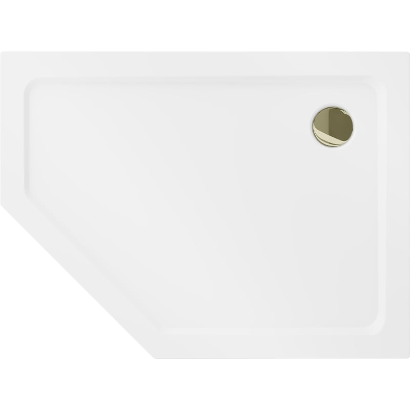 Mexen Flat pentagonal shower tray slim right 100 x 80 cm, white, gold siphon - 41P108010R-G