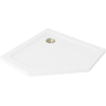 Mexen Flat pentagonal slim shower tray 90 x 90 cm, white, gold siphon - 41P109090-G