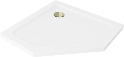 Mexen Flat pentagonal slim shower tray 90 x 90 cm, white, gold siphon - 41P109090-G