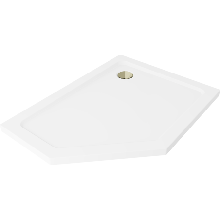 Mexen Flat pentagonal slim shower tray right 100 x 90 cm, white, gold siphon - 41P109010R-G