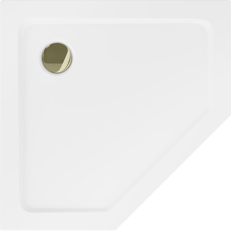 Mexen Flat pentagonal slim shower tray 100 x 100 cm, white, gold siphon - 41P101010-G