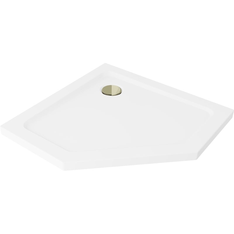 Mexen Flat pentagonal slim shower tray 100 x 100 cm, white, gold siphon - 41P101010-G
