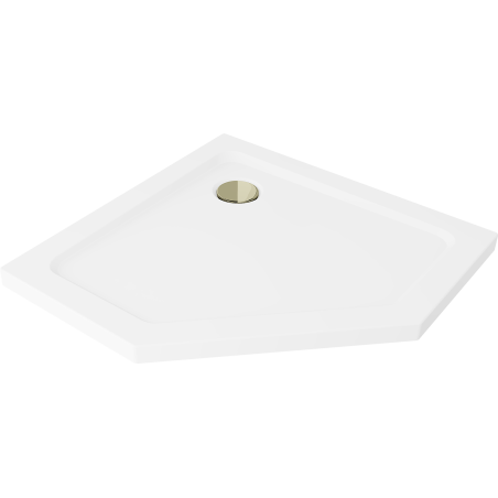 Mexen Flat pentagonal slim shower tray 100 x 100 cm, white, gold siphon - 41P101010-G