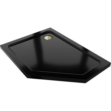 Mexen Flat pentagonal shower tray slim left 100 x 80 cm, black, gold siphon - 41P708010L-G