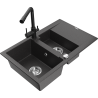 Mexen Gaspar 1.5-bowl granite sink with drainer and Duero kitchen faucet, black speckled - 6507-76-671600-70