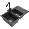 Mexen Gaspar granite sink 1.5-bowl with drainer and Duero kitchen tap, speckled black - 6507-76-671600-70