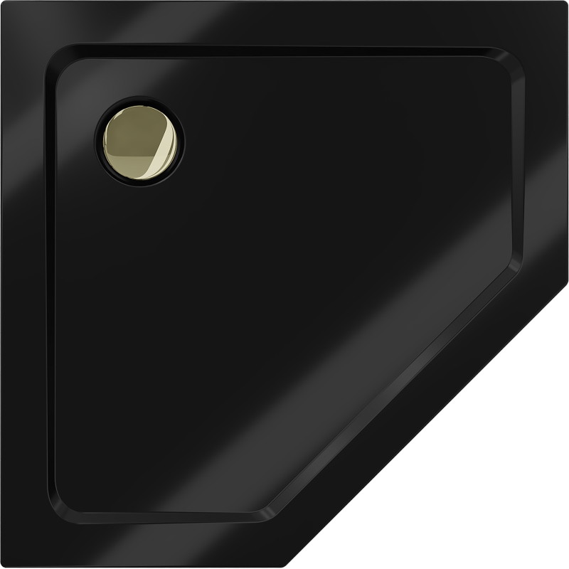 Mexen Flat pentagonal slim shower tray 90 x 90 cm, black, gold siphon - 41P709090-G